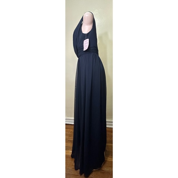 NWT Dessy Collection Blue Pleated V-Neck Gown - Picture 5 of 16